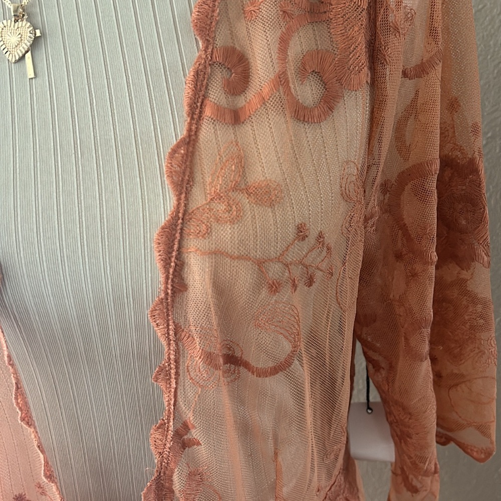 Rust lace embroidered detail cardigan - Picture 8 of 9